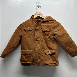 Hanna Andersson Coat Winter Jacket Zip Up Hooded Sherpa Lined Tan Brown 110 5